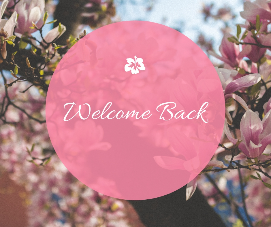 pink flowery background with welcome back